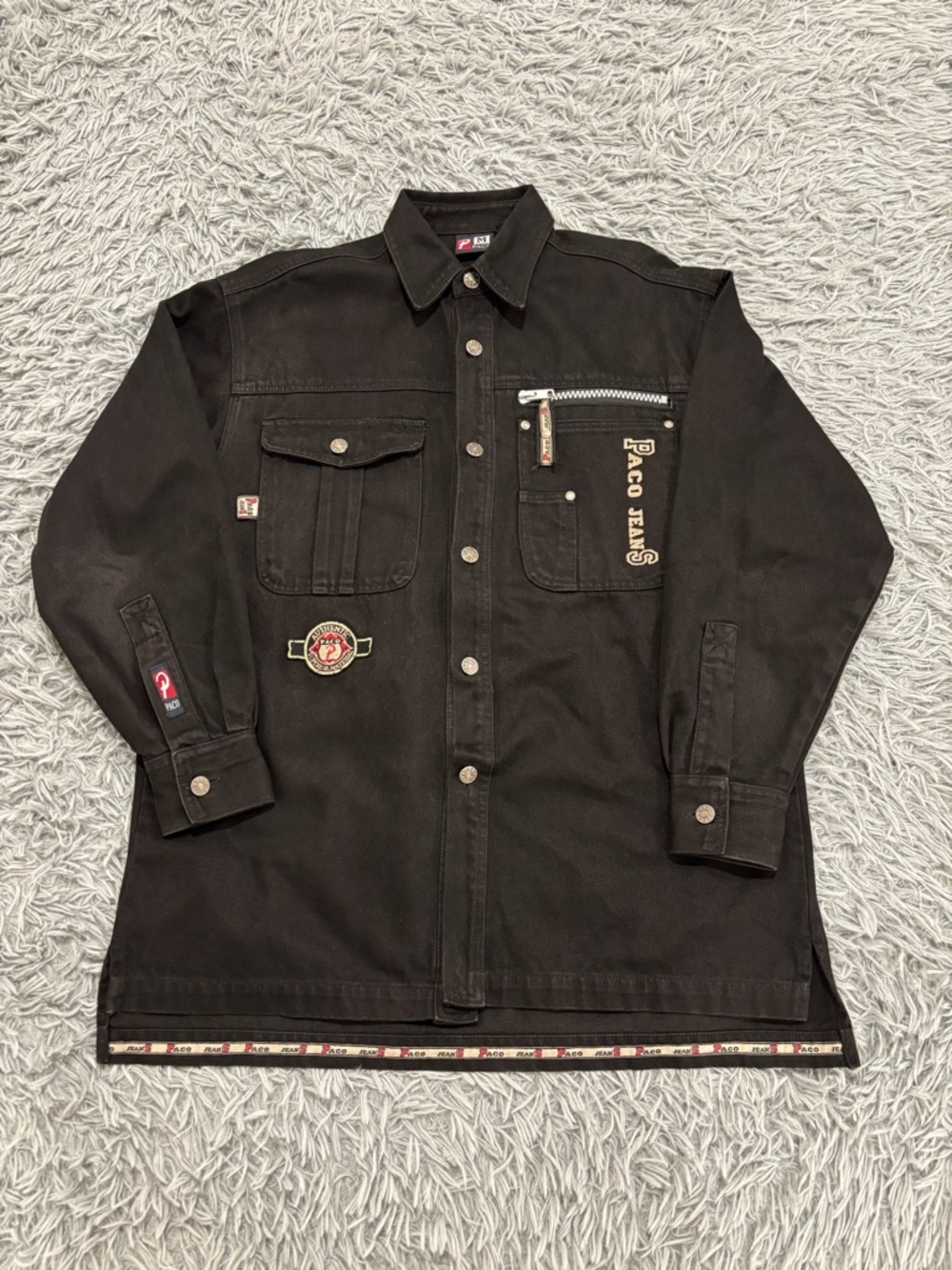 Vintage Paco Jeans Jacket Mens Medium Black Denim Y2K Streetwear 90s Rap Buckles